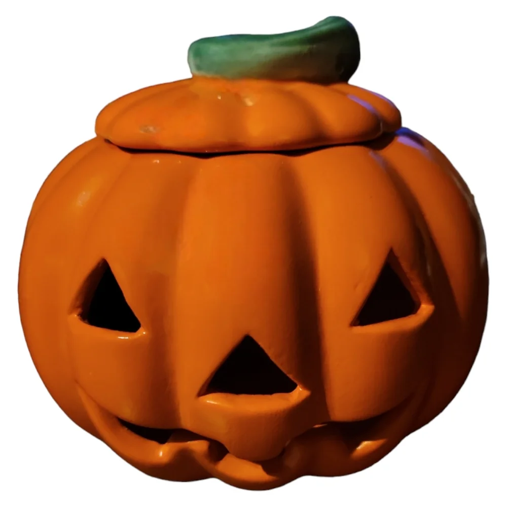 Vtg Halloween Russ Berrie Ceramic Pumpkin Jack O Lantern Candle Holder